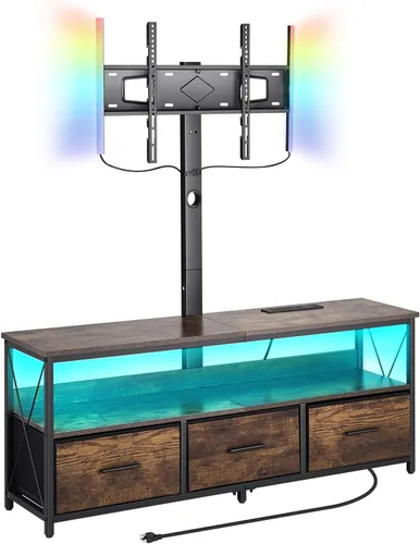 VEVOR Soporte de TV de 52 pulgadas con soporte para televisores de hasta 75 pulgadas, centro de entretenimiento con toma de corriente y luces LED,