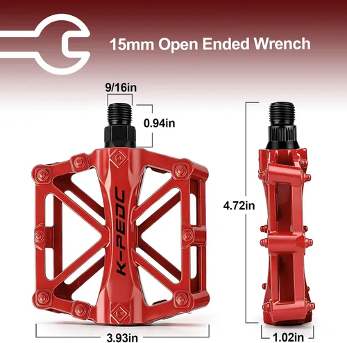 Miniatura 5 de Pedales de plataforma de bicicleta de aluminio CNC Pedales ligeros de ciclismo de carretera para bicicleta MTB BMX Rojo