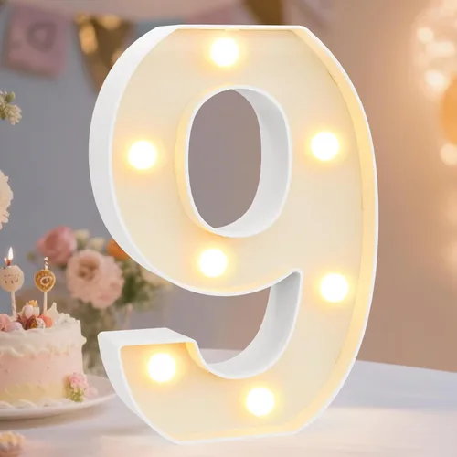 Pooqla Letras y Números Decorativos con Luces LED, Letras y Números de Neón de Plástico Blanco para Decoración de Fiestas, Bodas, Funciona con