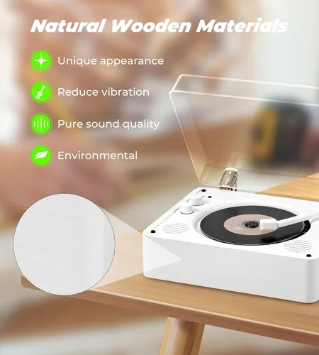 Miniatura 5 de Vangoa Reproductor de CD para el hogar pequeño con altavoces de alta fidelidad, reproductor de CD recargable portátil doble conector de auriculares