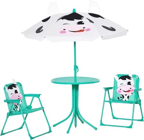 Miniatura 11 de Outsunny Juego de mesa y silla para niños, muebles de jardín plegables para exteriores, mesa de picnic para patio trasero, con sombrilla extraíble
