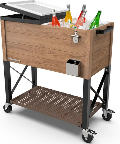 Miniatura 13 de Permasteel 80 Quart Party Cooler, Rolling Ice Chest with Wheels and Handles for Indoor Outdoor Patio