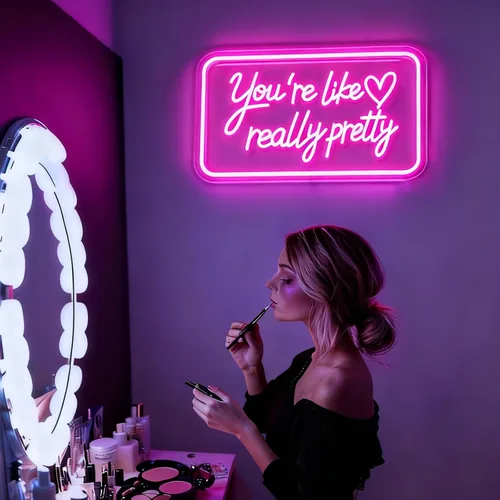 Miniatura 5 de Letrero de neón con texto en inglés "You're Like Really Pretty Neon", luz de neón LED rosa con atenuador y alimentación USB, decoración de pared