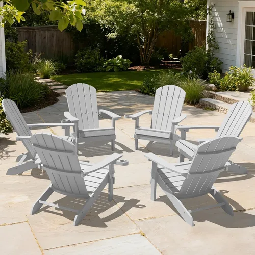 Miniatura 54 de YEFU Silla Adirondack de plástico resistente a la intemperie, sillas de patio con instalación fácil en 5 pasos, se ve exactamente como madera real