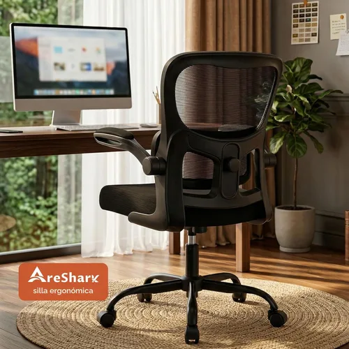 Miniatura 10 de AreShark Silla de oficina ergonómica, cómoda silla de escritorio con soporte lumbar ajustable, silla de computadora de malla con ruedas, Negro