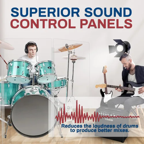 Miniatura 5 de PENNZONI Drum Shield de 4 pies con bisagras de plástico, viene con 3 paneles de batería y bisagras de plástico, paneles de acrílico transparente