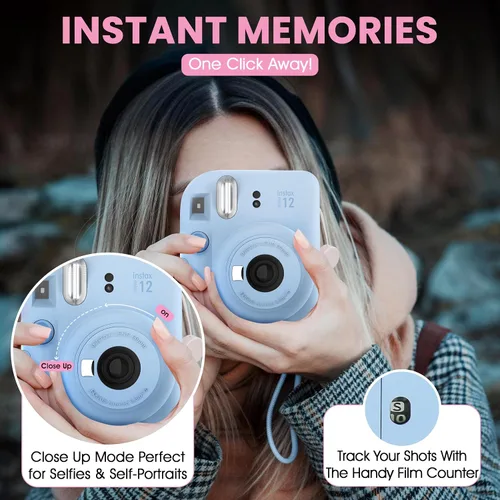 Miniatura 8 de Fujifilm Cámara Instantánea Instax Mini 12 Azul Pastel + Funda Diseñada a Medida Minimate + Película Fuji Instax 10 Hojas y Álbum