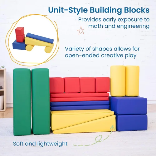 Miniatura 3 de ECR4Kids SoftZone Bloques de construcción blandos, formas de espuma, surtido, 16 piezas