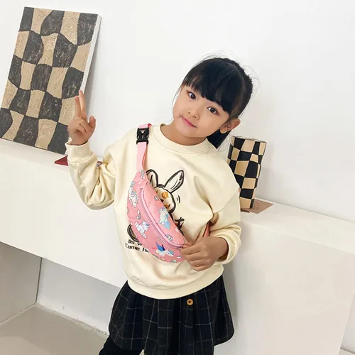 Miniatura 2 de Linda cangurera de dinosaurio para niños, riñonera pequeña con cinturón, bolso cruzado para la cintura para niños y niñas, Rosado, Riñonera
