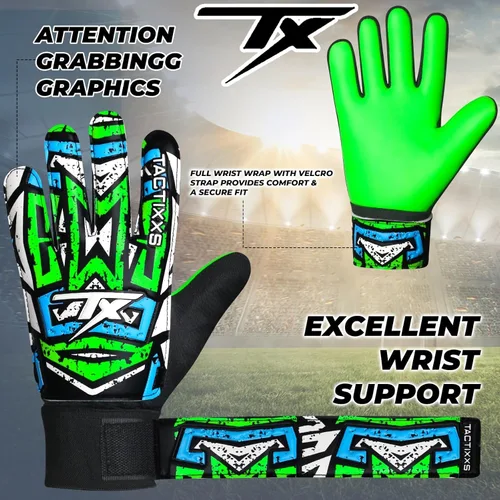 Miniatura 5 de Guantes de portero de fútbol para niños y jóvenes, guantes de portero de fútbol Funky antideslizantes con palma de látex de 0.16 in con agarres Verde