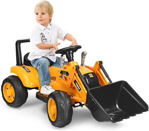 Miniatura 10 de Costzon Excavadora para Montar, Bulldozer Excavadora con Batería de 12V con Cucharón de Excavación Ajustable, Luz LED Trasera, Música, Bocina