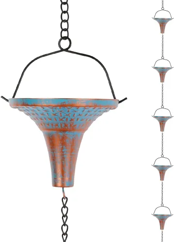 Miniatura 18 de Cadenas de lluvia de 12 pies para exteriores, cadena de lluvia de metal con decoración de mariposa, cadena recolectora de lluvia ajustable con Verde