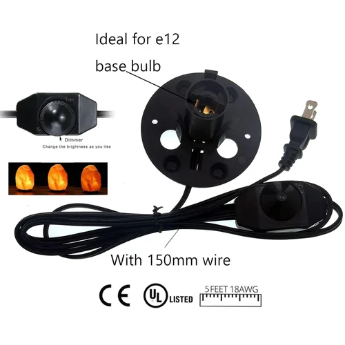 Miniatura 4 de Cable de lámpara de sal del Himalaya, base de repuesto original, cable de 6 pies con atenuador, conjunto de base E12, listado UL (SPT-1, 1 unidad)
