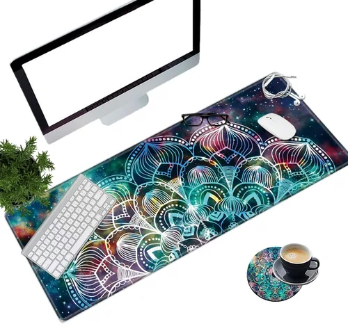 Miniatura 23 de Alfombrilla de mouse extendida grande para videojuegos, 31.5 x 11.8 pulgadas, alfombrilla antideslizante para mouse con bordes cosidos, portavasos