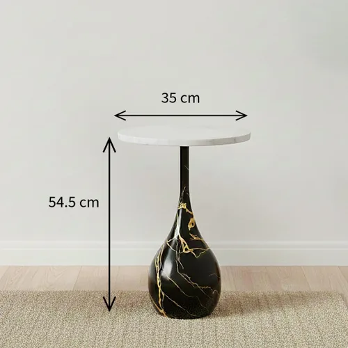Miniatura 2 de Mesa auxiliar de mármol para sala de estar, mesa auxiliar redonda de mármol para espacios pequeños (negro y dorado)