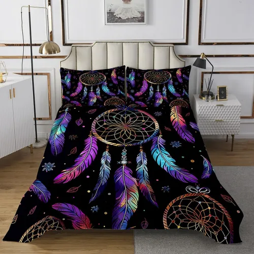 Miniatura 2 de Erosebridal Colcha de plumas para niños, atrapasueños, tamaño individual, bohemio, elegante, con mandala para niñas, adolescentes y mujeres, edredón