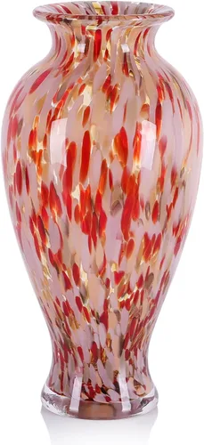 Miniatura 12 de Jarrón de vidrio ámbar dorado soplado de 11.8 pulgadas de alto, jarrón de vidrio opaco ámbar, diseño único de boca ancha decoración de arte