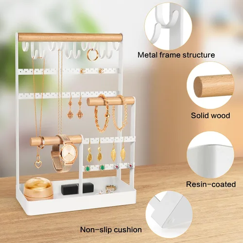 Miniatura 3 de PAMANO Organizador de joyas, soporte para collares, soporte de joyería de 6 niveles, estante de exhibición de aretes, 12 ganchos para colgar