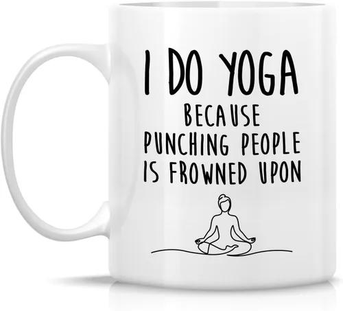 Miniatura 2 de Retreez Divertida taza de yoga con texto en inglés "I Do Yoga Because Punching People Is Frowned Upon Meditation", tazas de café de cerámica de 11