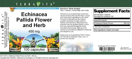 Miniatura 4 de Terravita Echinacea Pallida Flor y Hierba - 450 mg (100 Cápsulas, ZIN: 510915)