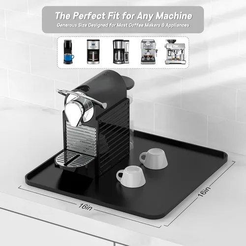 Miniatura 2 de Garolue Tapete de silicona para café, 16 x 16 pulgadas, impermeable, tapete de bar resistente al calor para accesorios de estación de máquina