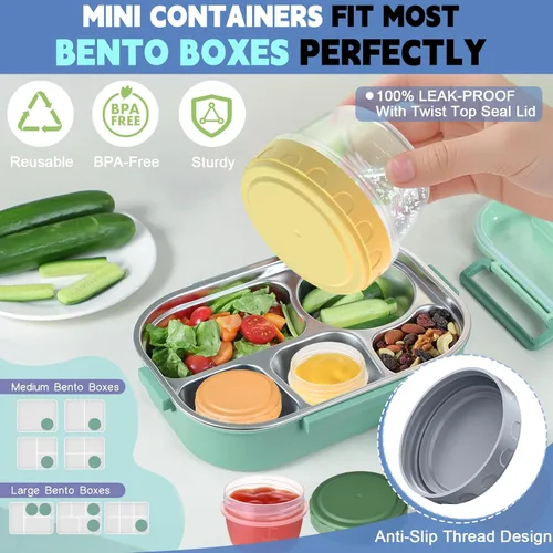 Miniatura 5 de Yomarket 6 piezas 2 oz Recipiente de aderezo de ensalada, recipientes de condimentos reutilizables con tapas a prueba de fugas, pequeños recipientes