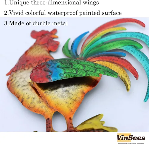 Miniatura 6 de VinSees Decoración de pared de gallo de metal, regalos de pollo para mujeres, mamá, abuela, esposa; escultura de pared de gallo 3D para cocina