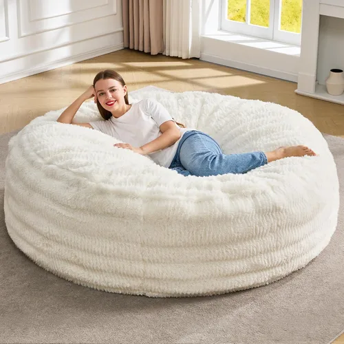 Miniatura 12 de Hobestluk Sillas de Puf para Adultos, Silla de Puf con Relleno, Bolsas Grandes con Funda de Felpa en Relieve, Sillas de Puf Gigantes para Adultos