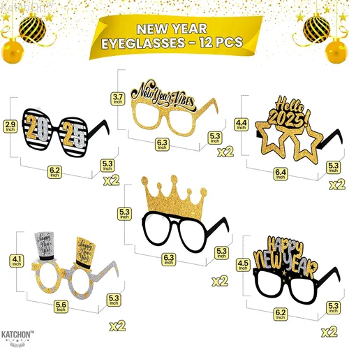 Miniatura 2 de KatchOn Gafas de Año Nuevo 2025 – Paquete de 12 Suministros para fiestas NYE 2025, gafas de sol de feliz año nuevo 2025, decoraciones