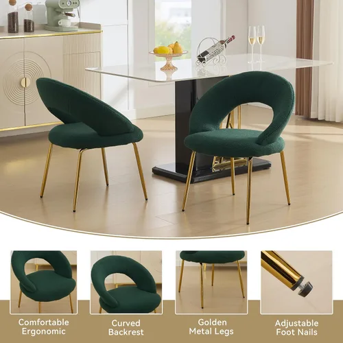 Miniatura 4 de Modern Dining Chairs with Curved Backrest and Metal Legs, Teddy Fabric Upholstered Desk Chair for Kitchen Dining Room Table & Chair Sets, Seating