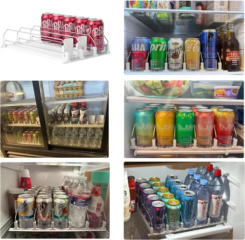 Miniatura 2 de Organizador de bebidas para nevera - Deslizador automático blanco, dispensador de soda para nevera - Sostiene hasta 15 latas - 12oz 16oz 20oz