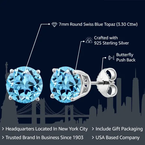 Miniatura 145 de Gem Stone King Aretes de plata de ley 925 con piedra natal redonda de 0.276 in para mujer