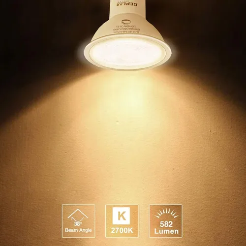 Miniatura 2 de GEPLAD Paquete de 6 bombillas LED GU10 regulables 6W 582LM, reemplazo de halógeno de 50W, foco de 38 grados 2700K blanco cálido para cocina, campana