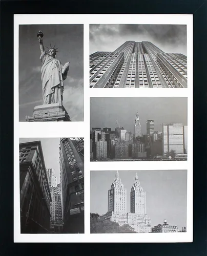 Marco de fotos de collage de 11 x 14 pulgadas, el paspartú muestra cinco fotos de 4 x 6 pulgadas, moldeado ancho de galería negra, incluye