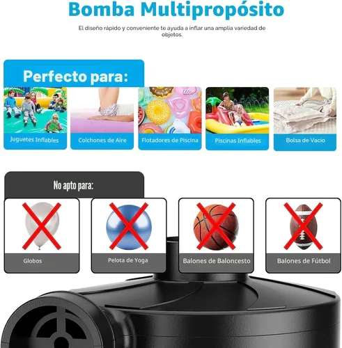 Miniatura 2 de Electric Air Pump for Inflatables,Portable Quick-Fill Air Pump with 3 Nozzles,110-120V, Inflator & Deflator Pumps for Outdoor Camping, Air Mattress