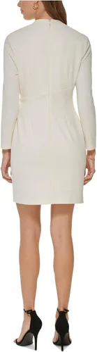 Miniatura 2 de DKNY Vestido fruncido lateral de manga larga con cuello en V para mujer