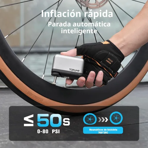 Miniatura 4 de TOPUMP Tiny Pump Mini bomba de neumáticos para bicicleta con manómetro, bomba de aire eléctrica portátil de 120 PSI, parada automática, batería