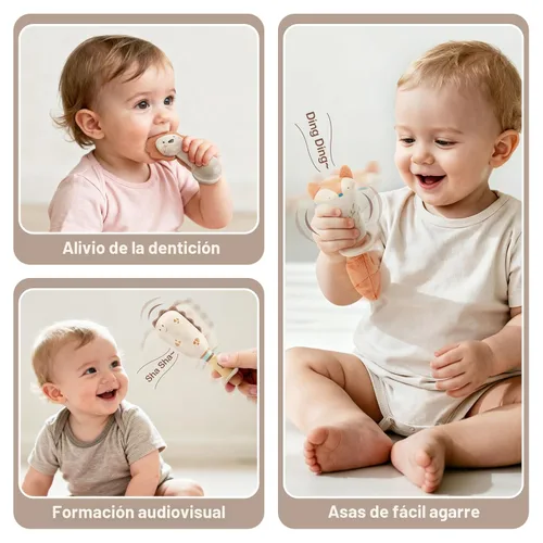 Miniatura 2 de Sonajeros para bebés, juguetes de dentición de 3 a 6 meses, juguetes para bebés de 0 a 6 meses, juguetes sensoriales para bebés recién nacidos