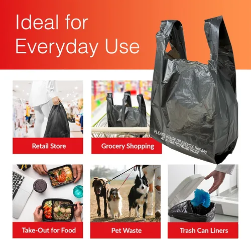 Miniatura 6 de Reli. Bolsas para camisetas (300 unidades) (negro) (11.5 x 6.5 x 21 pulgadas) - Bolsas de plástico negras (lisas) - Tienda de comestibles, compras