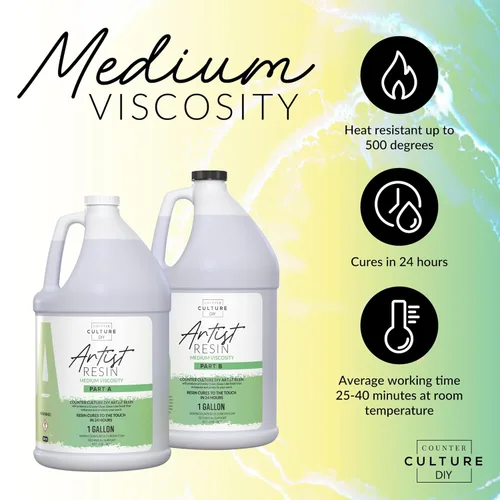 Counter Culture DIY Clear Artist - Resina de viscosidad media, kit de 1 galón, suministros de epoxi para manchas metálicas, acrílico, 100% sólidos,