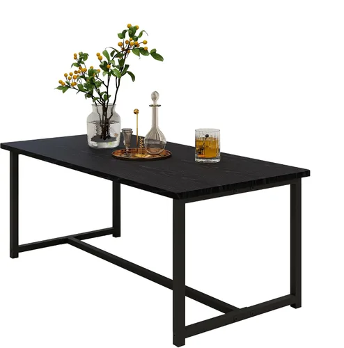 Miniatura 5 de Mesa auxiliar rectangular de 35.4 pulgadas para sala de estar, mesa de centro de estilo industrial moderna con marco de metal para espacios Negro