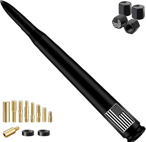 Miniatura 22 de Antena para camión, diseño de bandera estadounidense, con tapas de vástago de válvula, mástil de antena universal, accesorios de camión y auto