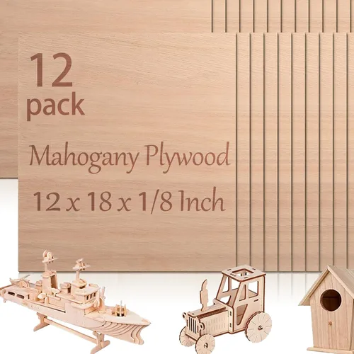 12 piezas de láminas de contrachapado de caoba, 12 x 18 x 1/8 pulgada - 3mm de grosor, madera de caoba sin terminar para manualidades, corte y