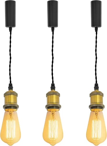 Miniatura 40 de Kiven 3 luces H System Track Mini colgante, soporte de lámpara con acabado negro perla, kit de luces de riel, colgante de rosa, tela trenzada