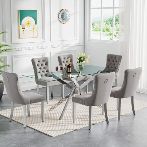 Miniatura 76 de HomVent Juego de mesa de comedor redonda de vidrio de 3 piezas, juego de mesa de comedor de vidrio templado para 2 mesas de cocina con 2 sillas