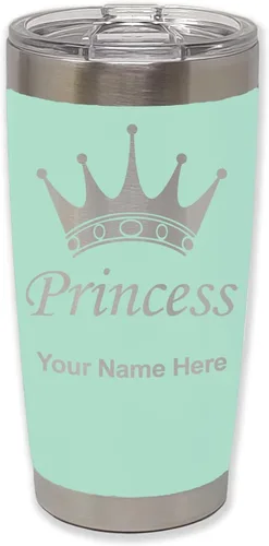 Miniatura 35 de LaserGram Vaso aislado al vacío de 20 onzas, corona de princesa, grabado personalizado incluido (negro)
