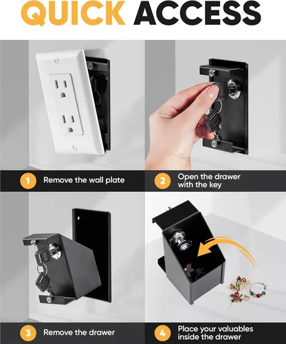 Miniatura 3 de Elder Welder® Caja fuerte de pared oculta con toma eléctrica Placa de pared 100% real incluida Fácil de instalar Caja fuerte oculta