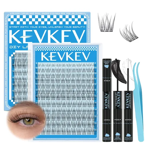 Miniatura 25 de KEVKEV Racimos de pestañas 144 unidades, racimos de pestañas naturales tenues, extensión de pestañas de banda fina y suave, mezcla de longitudes
