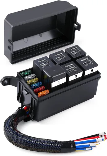 Delgada Caja de relés de 12 V, caja de relé de fusibles, impermeable, 6 ranuras, bloque de relé precableado ATC/ATO, portafusibles de cuchilla