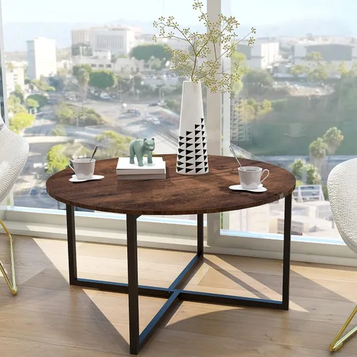 Miniatura 11 de HOMERECOMMEND Mesa de centro redonda para sala de estar, escritorio de té con patas de metal negro, mesa de té, balcón, mesa de sofá, estudio, negro